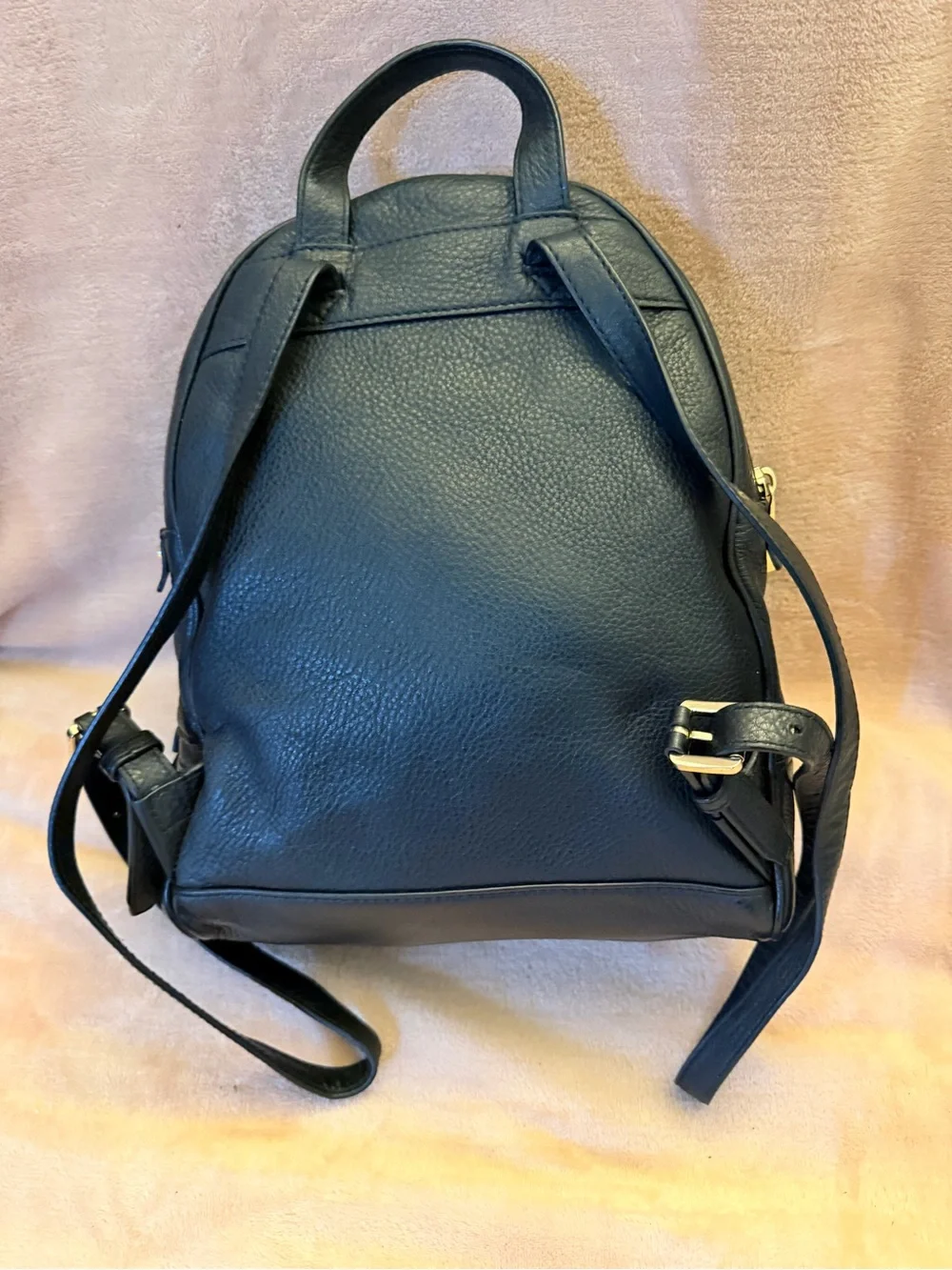 Michael Kors Black Pebbled Leather Small Backpack with Gold Hardware
